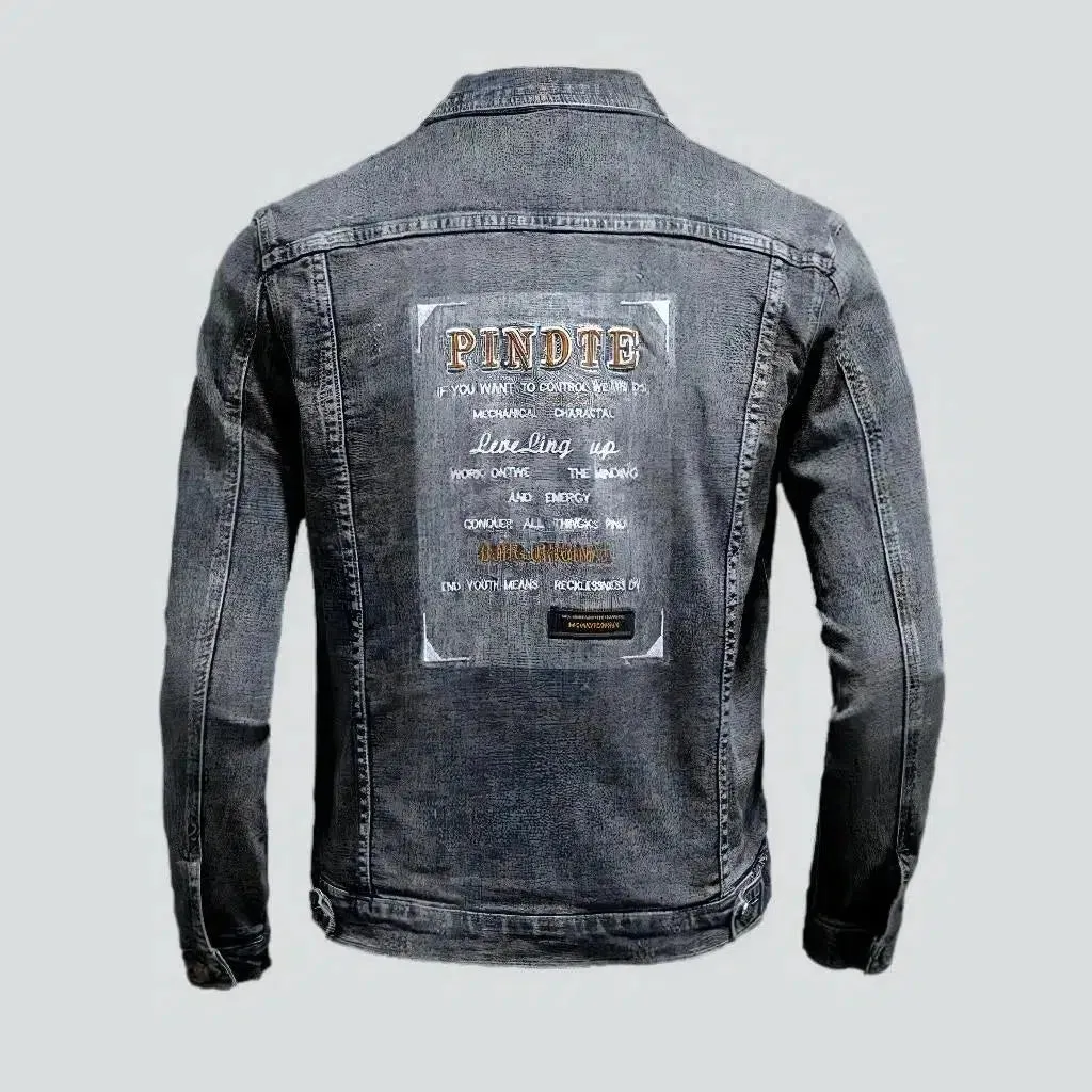 Slim back-print men's denim jacket