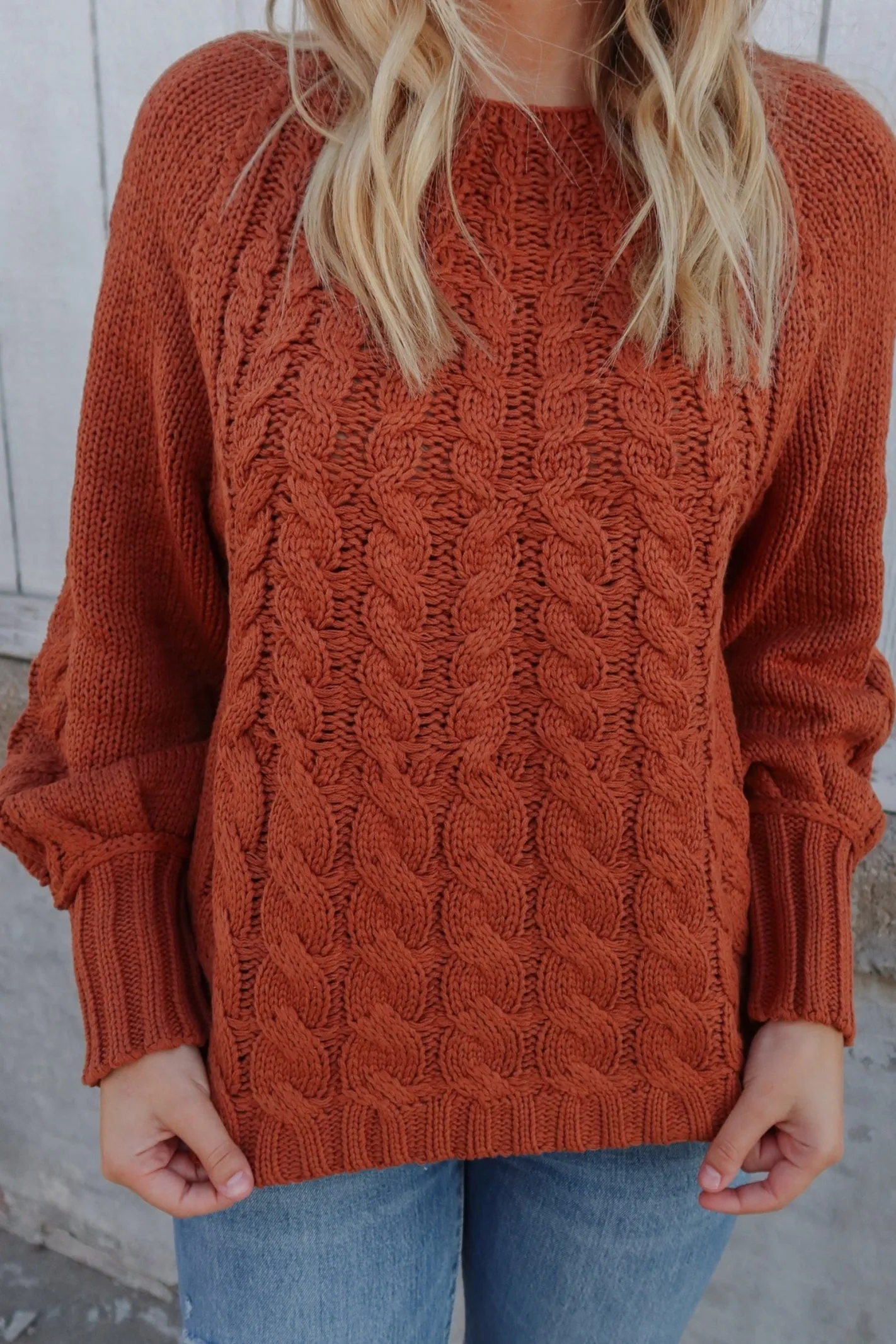 So Girly Rust Boat Neck Cable Sweater