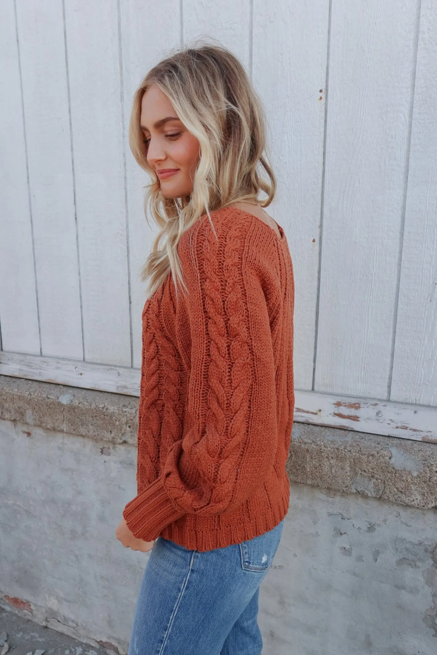 So Girly Rust Boat Neck Cable Sweater