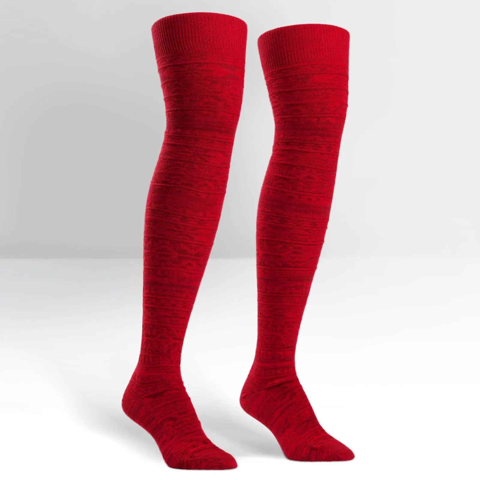 Sock It To Me Women's Over The Knee Socks - Red Alpine Knit