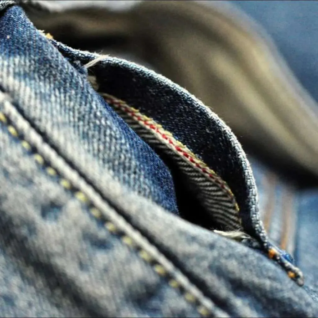 Stitched self-edge jeans
 for men