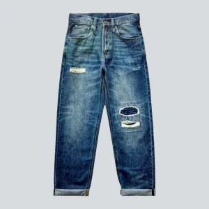 Stitched self-edge jeans
 for men