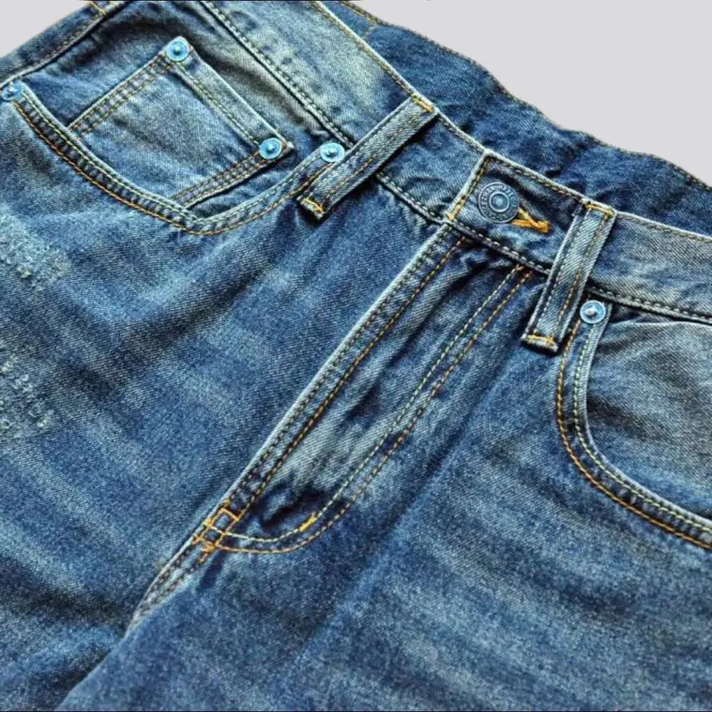 Stitched self-edge jeans
 for men