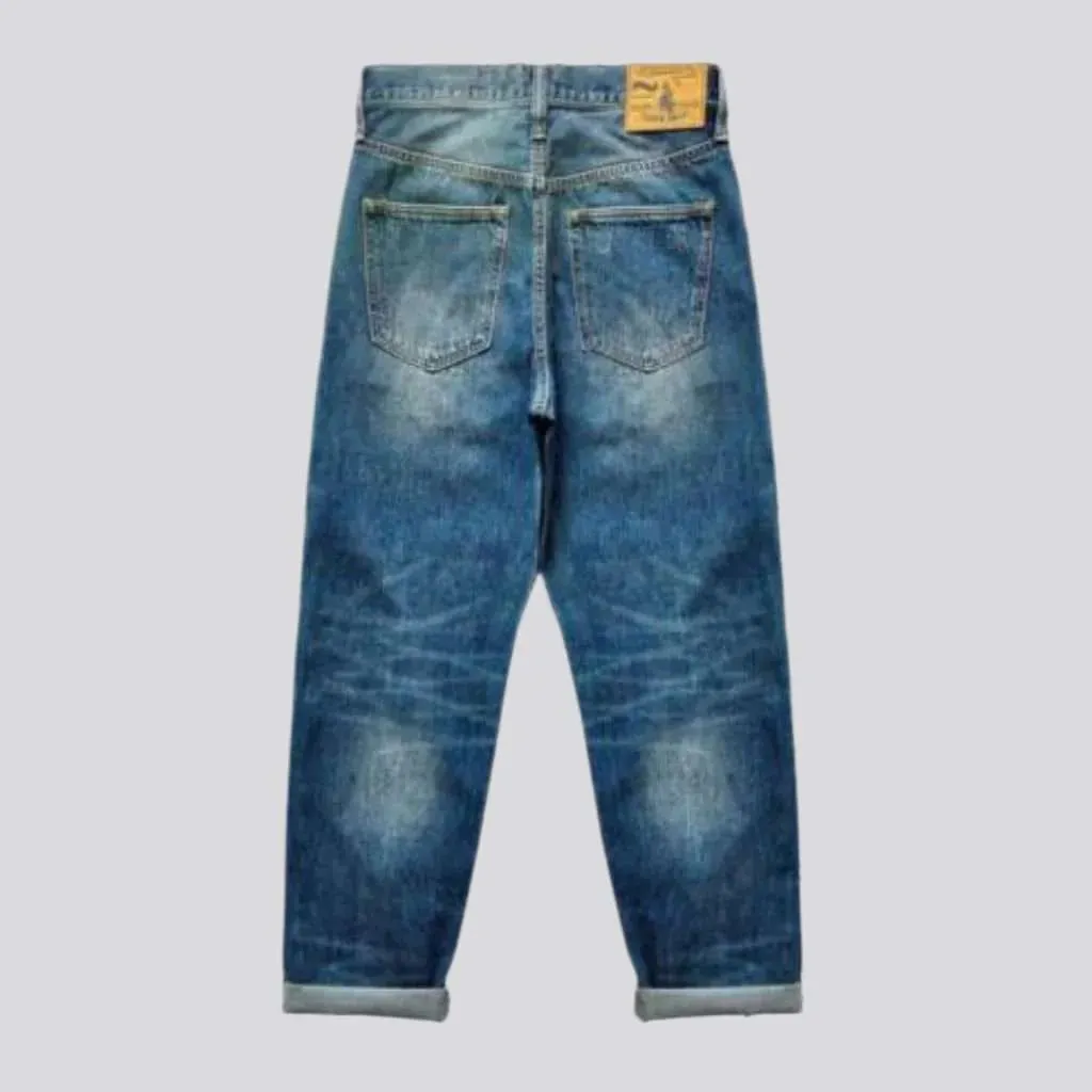 Stitched self-edge jeans
 for men