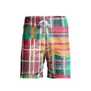 Vampire Art Grunge Patchwork Men's Beach Shorts - Colourful Tartan