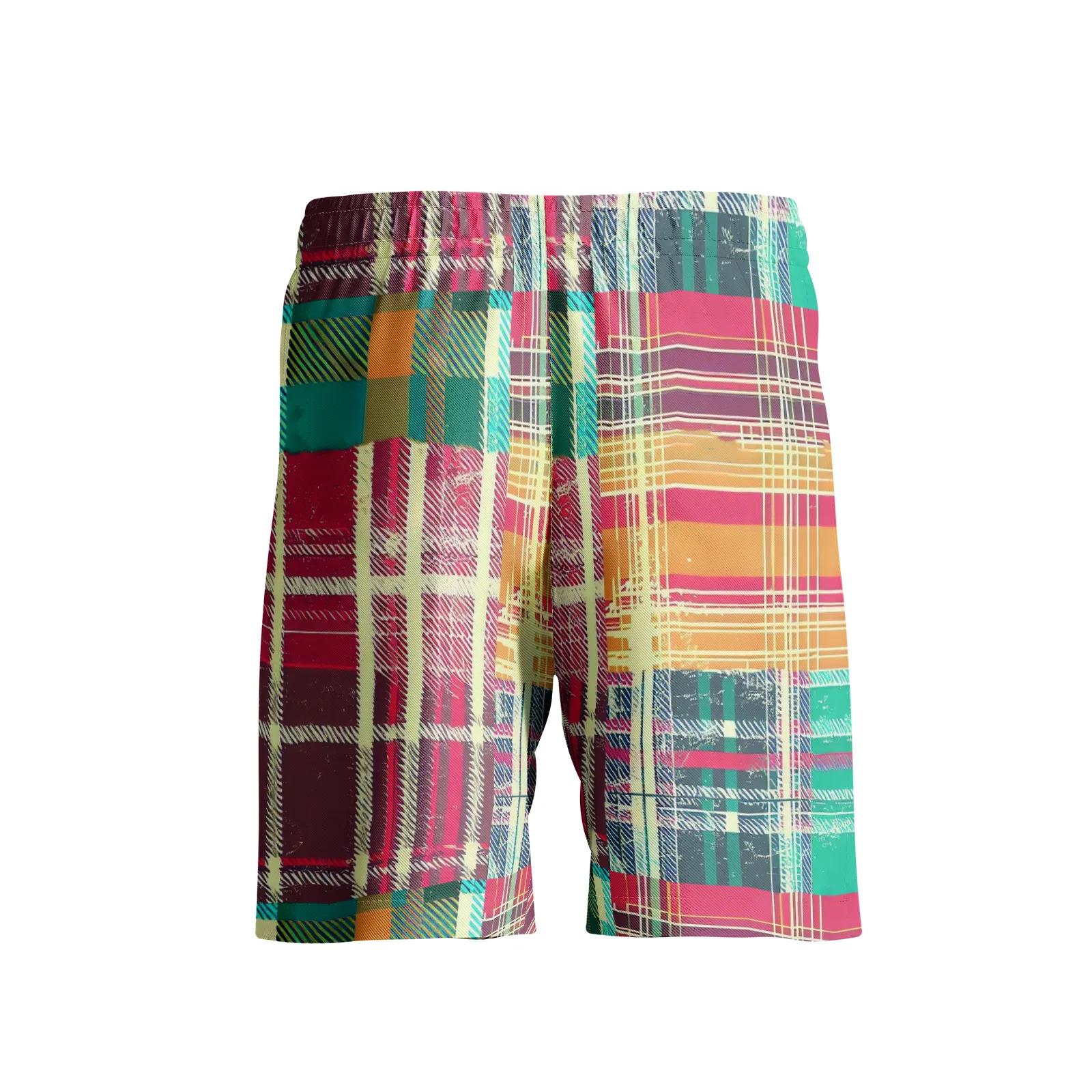 Vampire Art Grunge Patchwork Men's Beach Shorts - Colourful Tartan