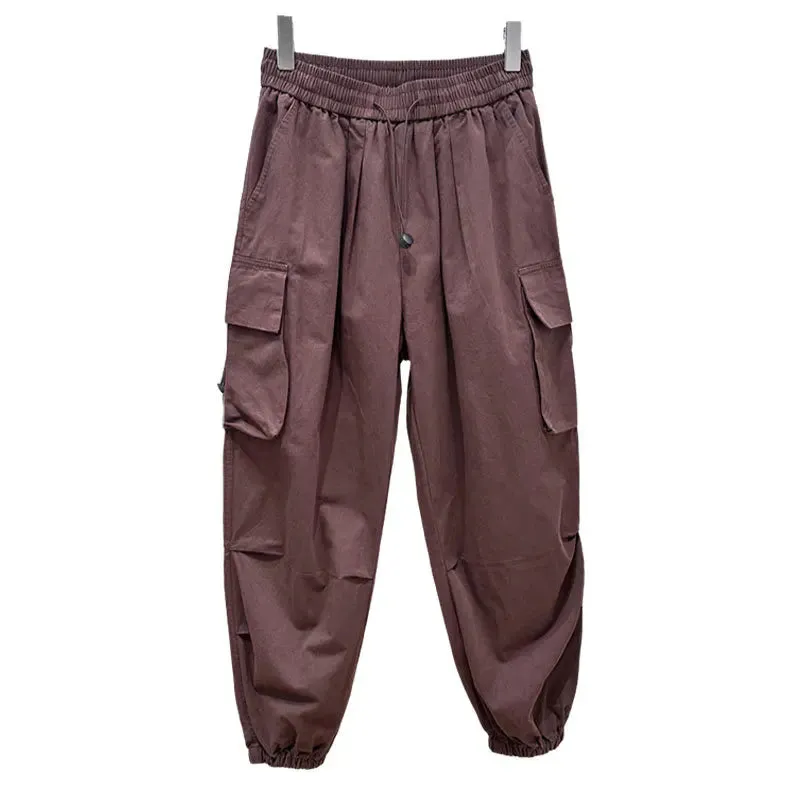 Wiaofellas  -  Sold Color Multi Flap Pockets Kpop Men's Straight Leg Pants Loose Casual Outdoor Pants, Hiking Fishing Fishing Men's Work Pants