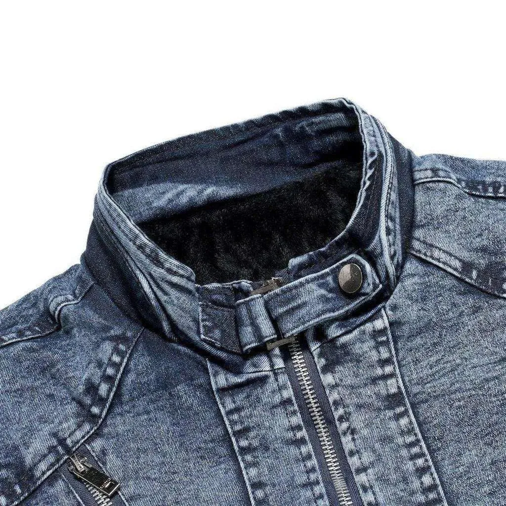 Winter men's moto denim jacket