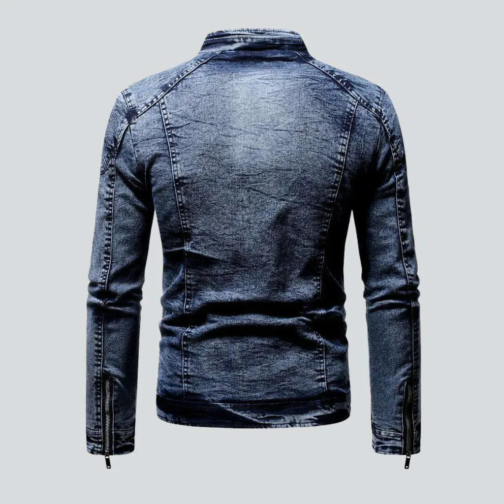 Winter men's moto denim jacket