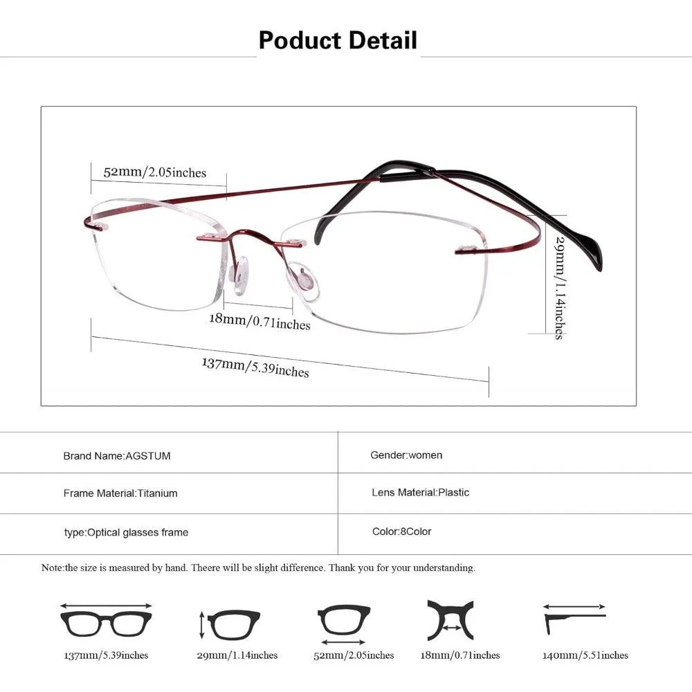 Women's Flexible Titanium Rimless Eyeglasses A1001